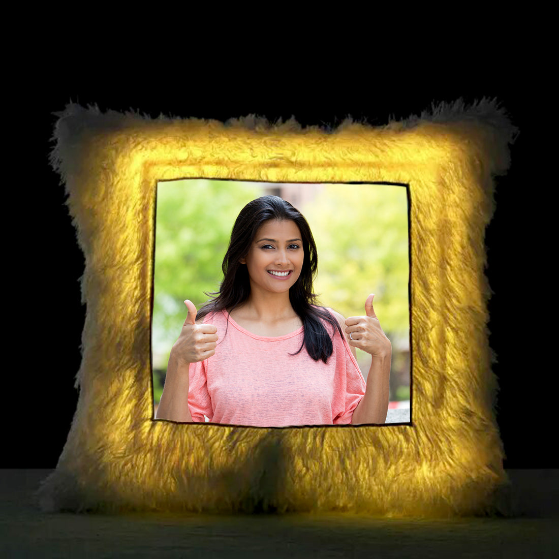 Square Shaped Personalized LED Fur Cushion