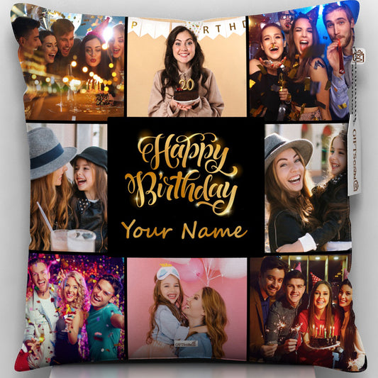GiftsOnn 8 Photos With Happy Birthday Personalized Pillow