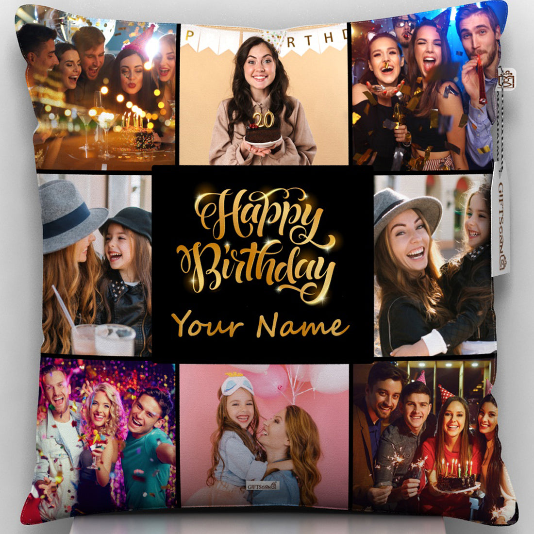 GiftsOnn 8 Photos With Happy Birthday Personalized Pillow