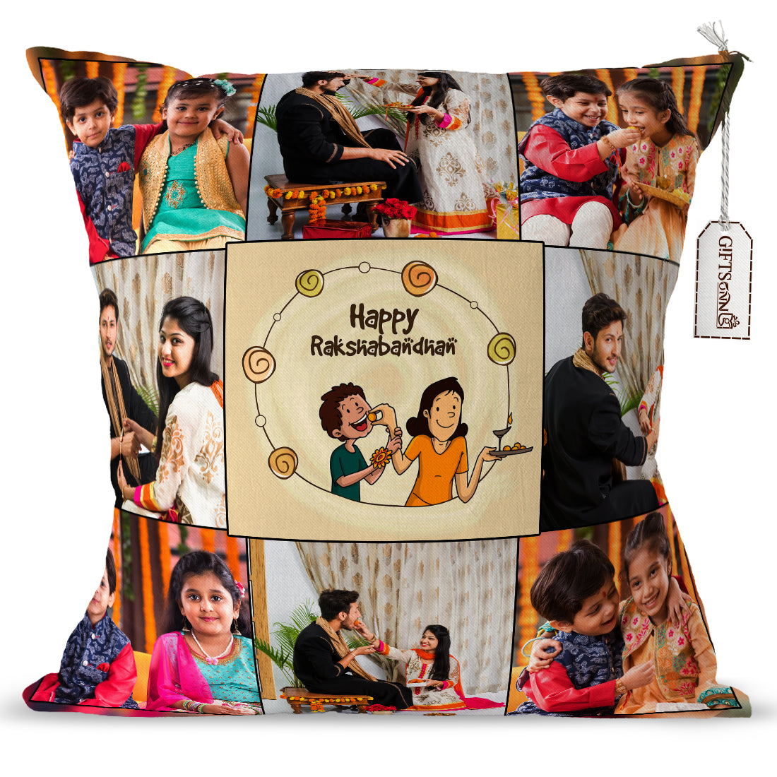 Personalized with Text Happy Raksha Bandhan Pillow/Cushion- (12 * 12- inch) Gifts for Rakhi, Gifts for brother, Gifts for sister