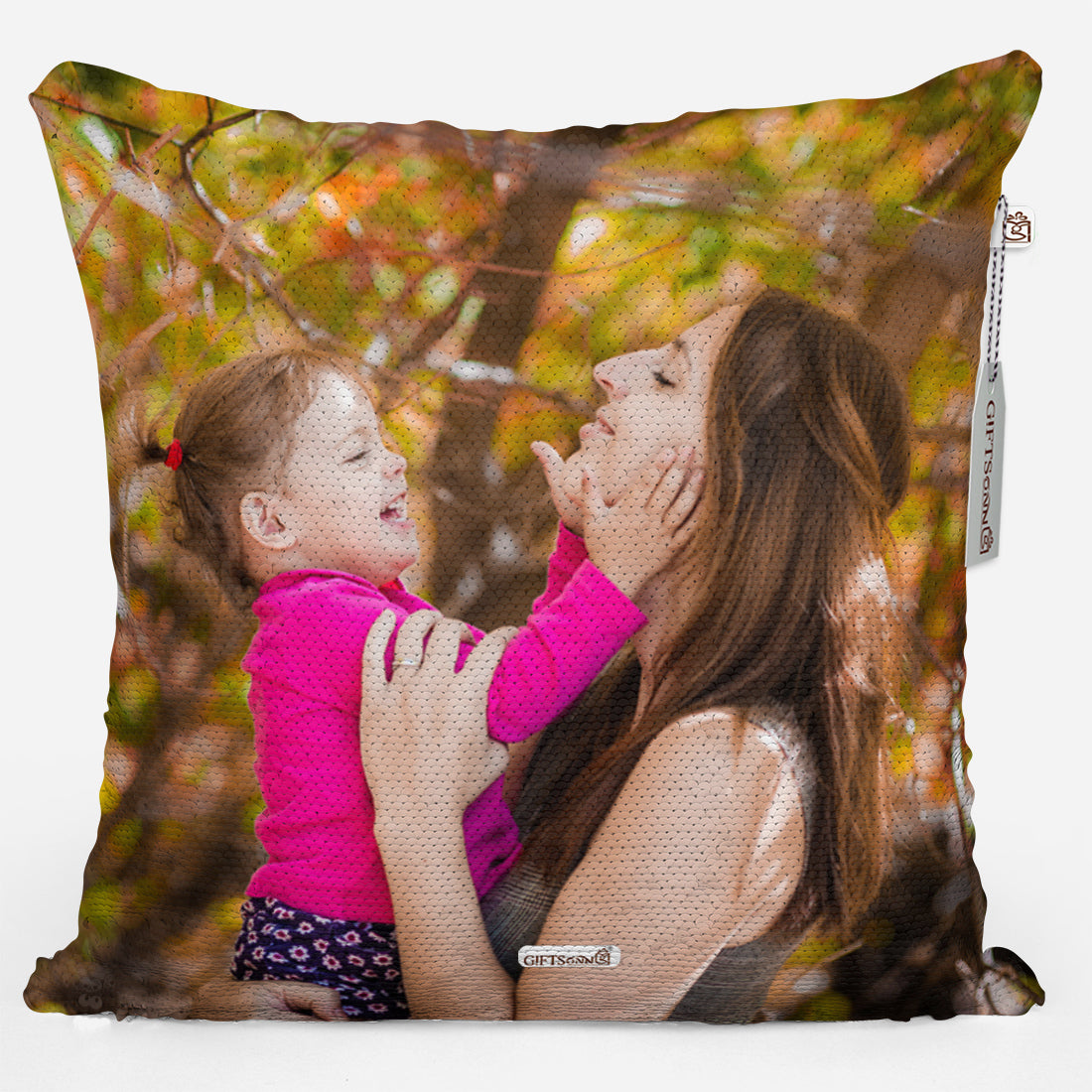 Personalized Gold Sequin Magic Pillow - Photo Cushion With Filler 16x16 inch