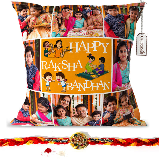 Personalized with Text Happy Raksha Bandhan Pillow- (12 * 12- inch) Gifts for Rakhi, Gifts for brother