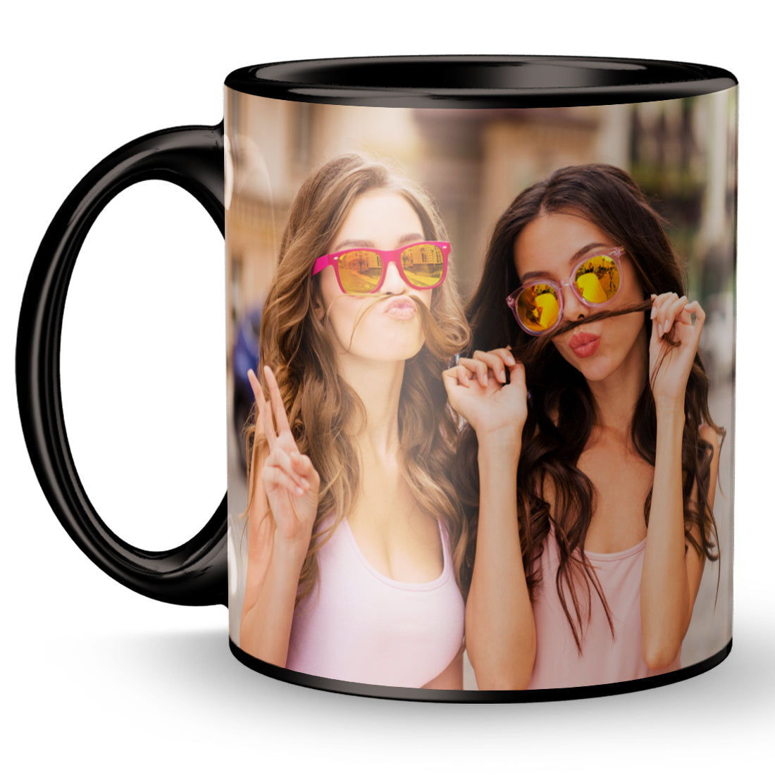 Personalized Black Color Photo Ceramic Mug - 320 ml Black Patch