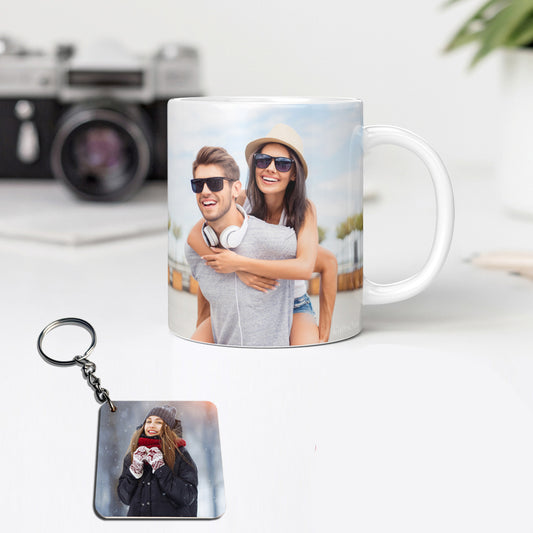 Personalized White Color Photo Mug with keychain