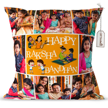 Personalized with Text Happy Raksha Bandhan Pillow- (12 * 12- inch) Gifts for Rakhi, Gifts for brother