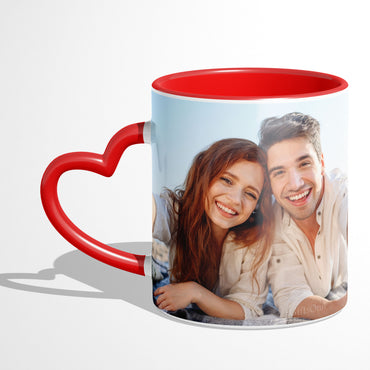 Photo Printed Red heart handle Customized Mug with Photo keychain - 330 ml