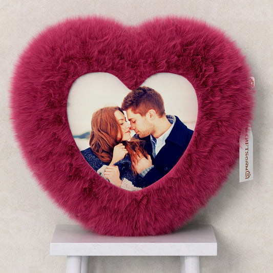 Personalized Heart Shaped Fur Photo Cushion