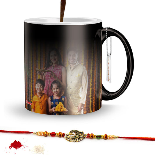 Custom Magic Mug with Rakhi, Color Changing Mug, Photo Mug, Customized Mug, Personalized Mug, Gifts for Brother,  - 325 ml