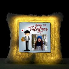 Happy valentine's day Square Shaped Personalized LED Fur Cushion