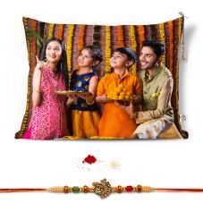 GiftsOnn Rakhi Combo Photos Printed 12x15 Cushion with rakhi