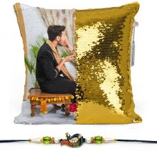 Photo Personalized Magic sequin  Pillow - White,12*12 inch with rakhi