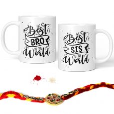 GiftsOnn Best Sis & Bro in The World Quote Printed Mug Combo Set ( 2 Printed Mug, Rakhi, Roli Moli Set )