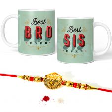 GiftsOnn Best Sis and Bro Ever Quote Printed Mug Combo Set ( 2 Printed Mug, Rakhi, Roli Moli Set )
