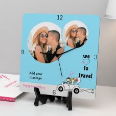 We Love To Travel quote With Your Message Square Clock
