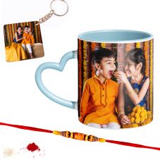  Rakhi Combo for Raksha Bandhan Printed Light Blue Heart Handle mug with rakhi