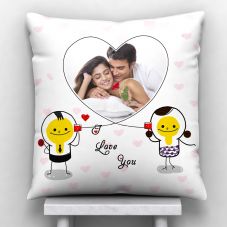 Love You Printed Cushion With Cover  (12x12, White)