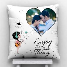 GiftsOnn Enjoy the little thing with Personalized Satin Cushion - White