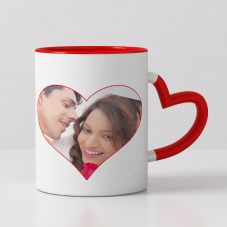 GiftsOnn Heart design with 1 photo printed red heart handle mug