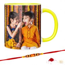  Rakhi Combo for Raksha Bandhan Printed Inner Yellow Color mug with rakhi