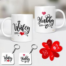 Valentine Special Coffee Mug Combo Gift for Hubby and Wifey, Love Gifts Combo - Gifts for Girlfriend, Wife, him, Valentine's Day, 330 ml, White 