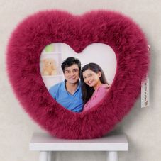Personalized Heart Shaped Pink Fur Cushion