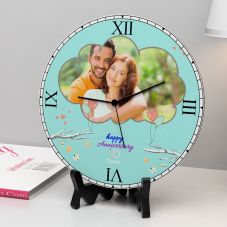 Personalized Happy Anniversary Wooden Round Clock With Name
