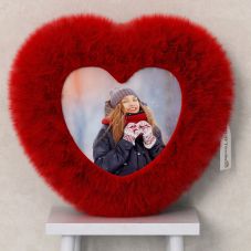 Personalized Heart Shaped Red Fur Cushion/pillow