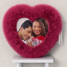 Personalized Pink Heart Shaped Fur Cushion