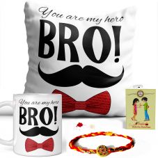 GiftsOnn You are my hero bro.. Quote Printed Pillow and Mug Combo Set ( Printed Mug, Printed Pillow, Rakhi, Roli Moli Set and Greeting Card )