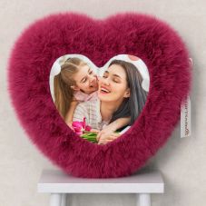 Personalized Heart Shaped Pink Fur Cushion
