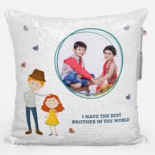 Rakhi Magic sequin Photo Pillow for brother with rakhi 