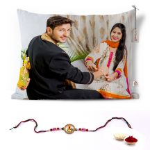 GiftsOnn Rakhi with 1 Photo Printed 12x15 Cushion 