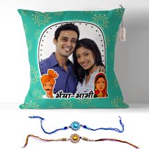 Photo Pillow for भैया-भाभी with 2 rakhi