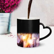GiftsOnn Black Color Changing Heart Handle Magic Mug - Customized With Photo