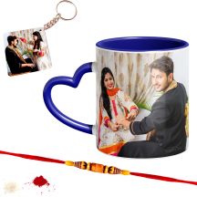  Rakhi Combo for Raksha Bandhan Printed Blue Heart Handle mug with rakhi