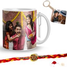 GiftsOnn Rakhi Combo with White Photo mug + Rakhi + Keychain