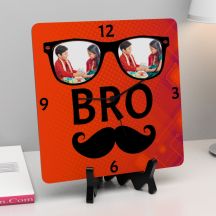 Bro Text with 2 Personalized photos Square Clock