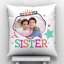 Super Sister Personalized Photo Print Satin Pillow (White,12*x12)