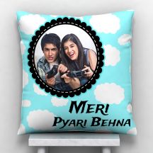 Meri Pyari Behna Personalized Photo Satin Pillow/Cushion- White, 12*12