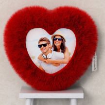 Personalized Heart Shaped Red Fur Cushion