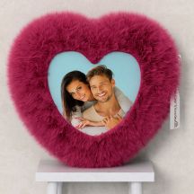 Personalized Heart Shaped pink Fur Cushion