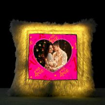 With Love Square Shaped Personalized Led Fur Cushion