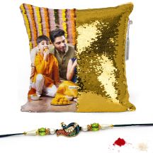 GiftsOnn Gold Magic Cushion 12x12 Cushion with rakhi