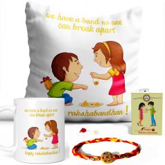 Raksha Bandhan Quote Printed Pillow and Mug Combo Set ( Printed Mug, Printed Pillow, Rakhi, Roli Moli Set and Greeting Card )