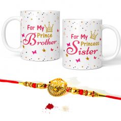 GiftsOnn for My Princes Brother & Princess Sister Quote Printed Mug Combo Set ( 2 Printed Mug, Rakhi, Roli moli Set ) 