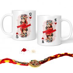 GiftsOnn King and Queen Quote Printed Mug Combo Set ( 2 Printed Mug, Rakhi, Roli moli Set ) 