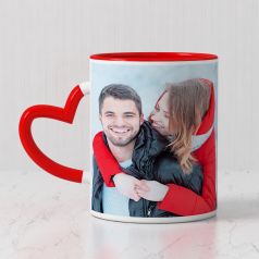 GiftsOnn Personalized Photo Red Heart Handle Mug