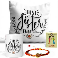 Best sister ever Printed Pillow and Mug Combo Set ( Printed Mug, Printed Pillow, Rakhi, Roli Moli Set and Greeting Card )