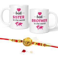 GiftsOnn Best Brother & Sister in The World Quote Printed Mug Combo Set ( 2 Printed Mug, Rakhi, Roli Moli Set )