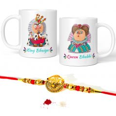 GiftsOnn King Bhaiya & Queen Bhabhi Quote Printed Mug Combo Set ( 2 Printed Mug, Rakhi, Roli Moli Set )